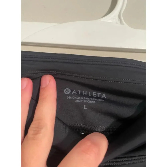 Athleta Black Cropped‎ Leggings with Blue Lined Mesh Inserts - Picture 11 of 12